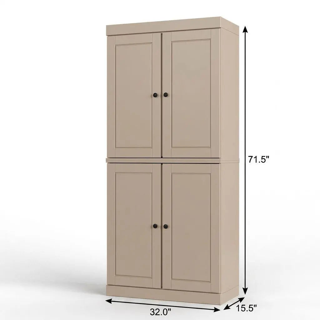 32" Beige Solid Wood Free Standing Four Door Linen Cabinet Homeroots Organization
