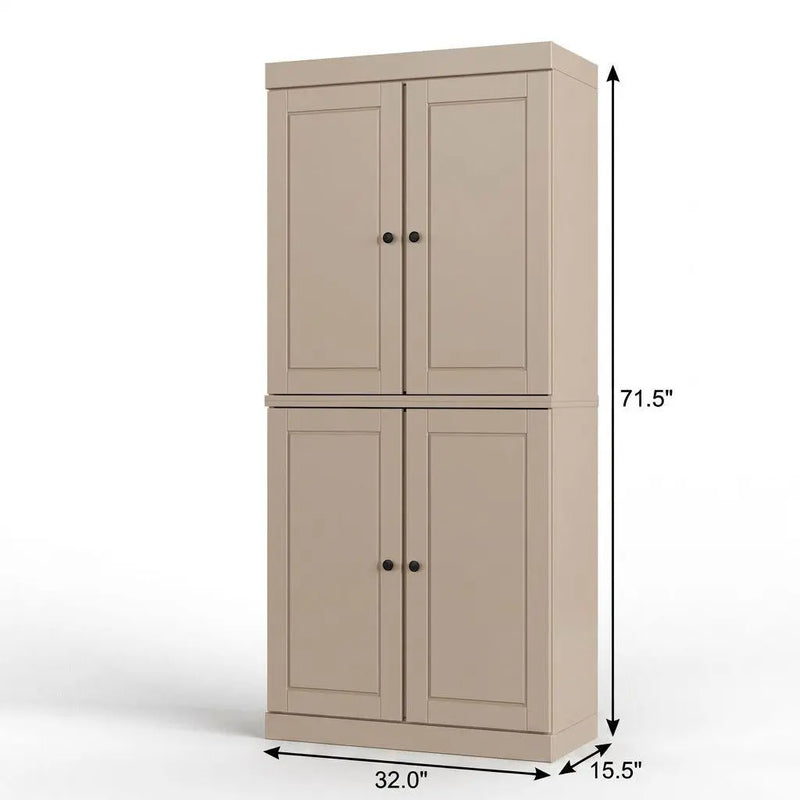 32" Beige Solid Wood Free Standing Four Door Linen Cabinet Homeroots Organization