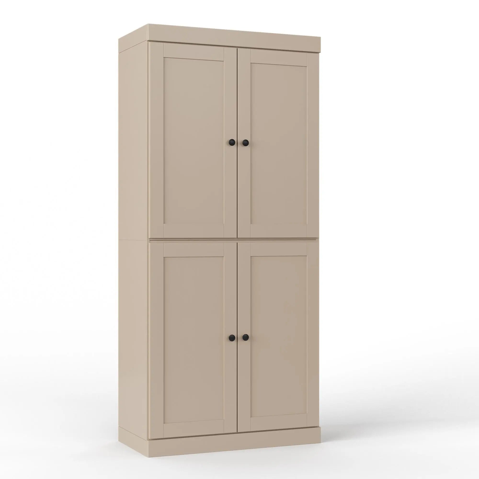 32" Beige Solid Wood Free Standing Four Door Linen Cabinet Homeroots Organization