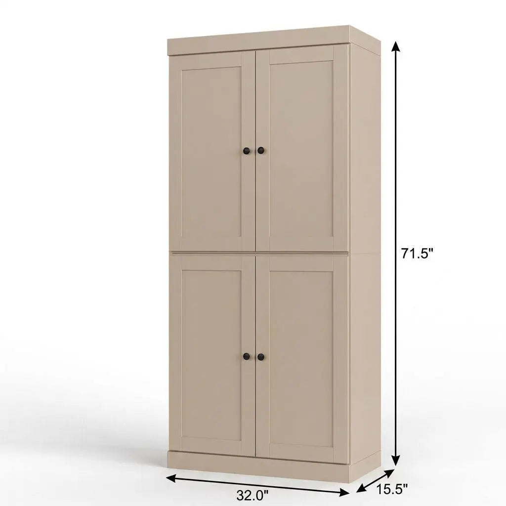 32" Beige Solid Wood Free Standing Four Door Linen Cabinet Homeroots Organization