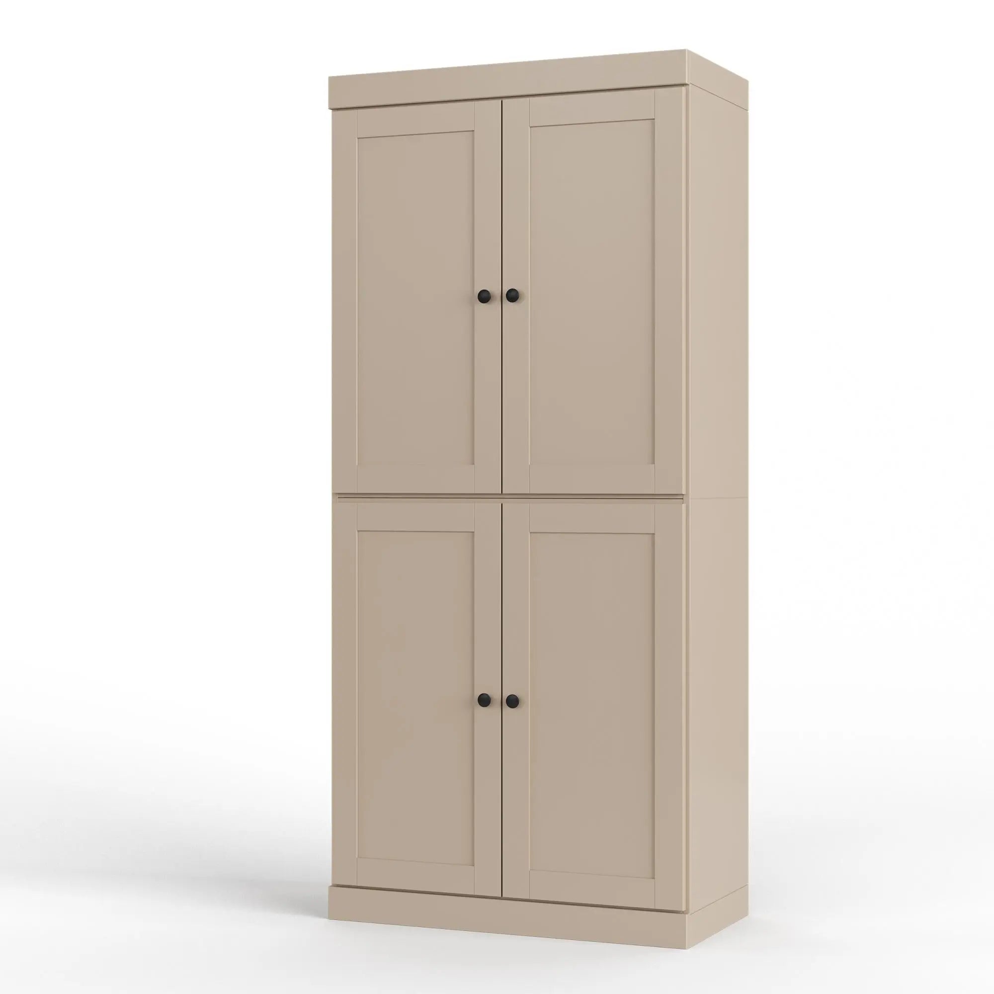 32" Beige Solid Wood Free Standing Four Door Linen Cabinet Homeroots Organization