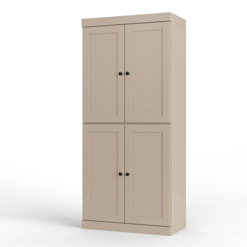 32" Beige Solid Wood Free Standing Four Door Linen Cabinet Homeroots Organization