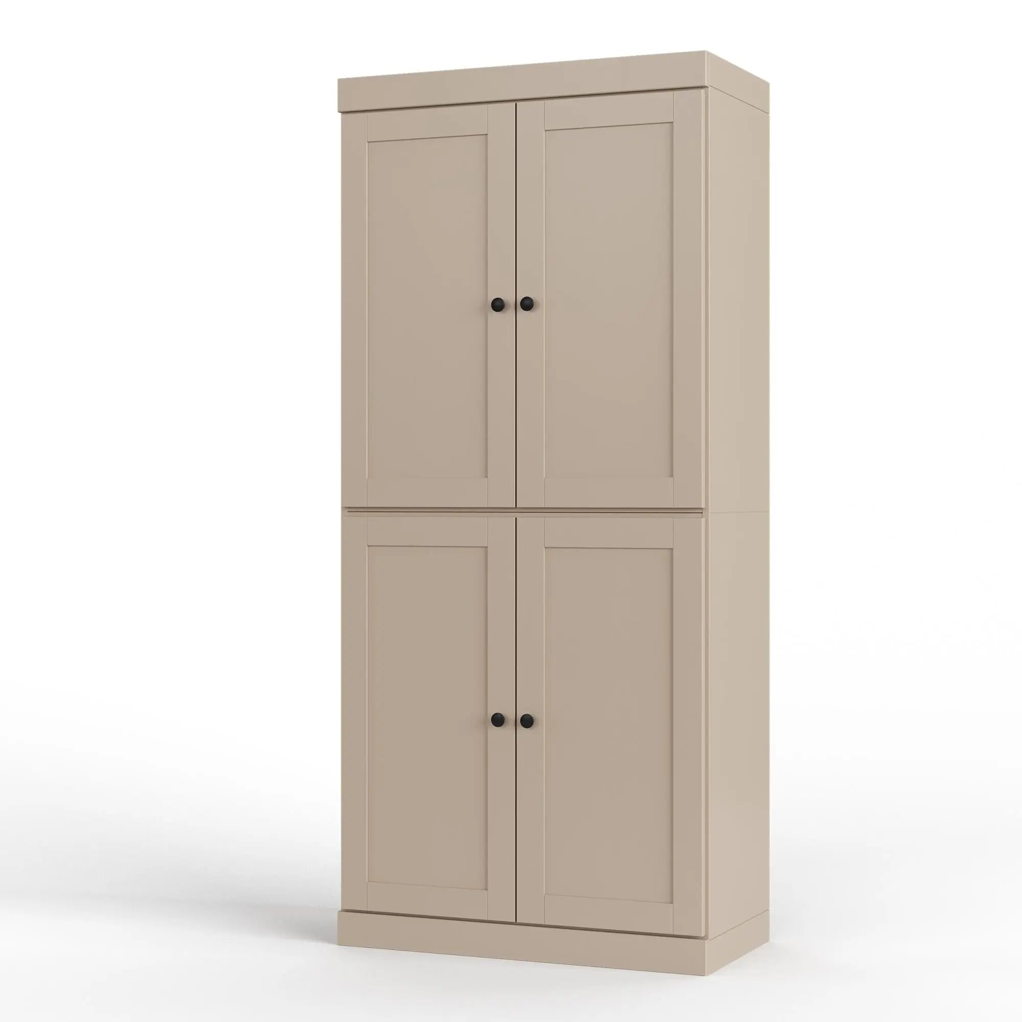 32" Beige Solid Wood Free Standing Four Door Linen Cabinet Homeroots Organization