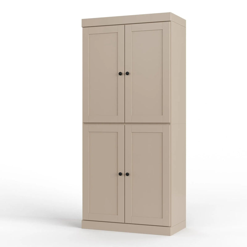 32" Beige Solid Wood Free Standing Four Door Linen Cabinet Homeroots Organization