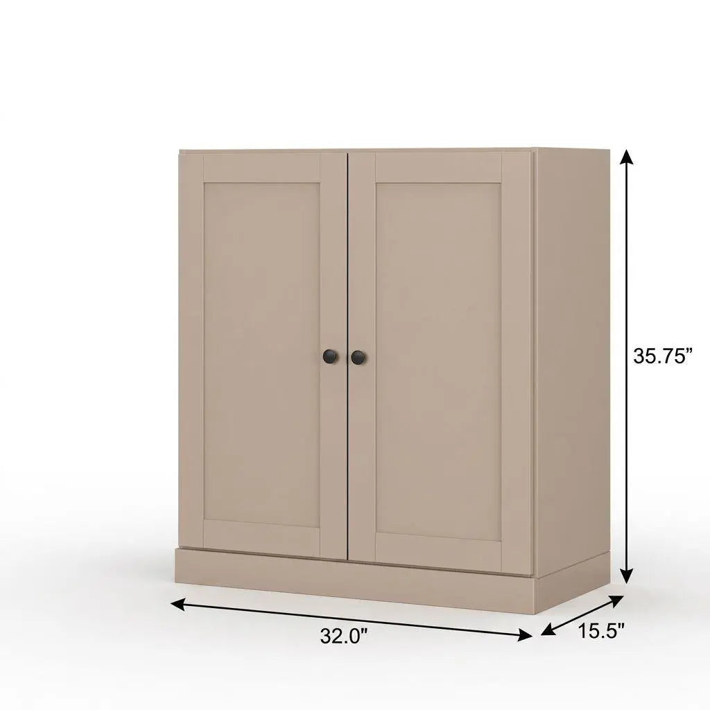 32" Beige Solid Wood Shaker Style Double Door Linen Cabinet Homeroots Organization