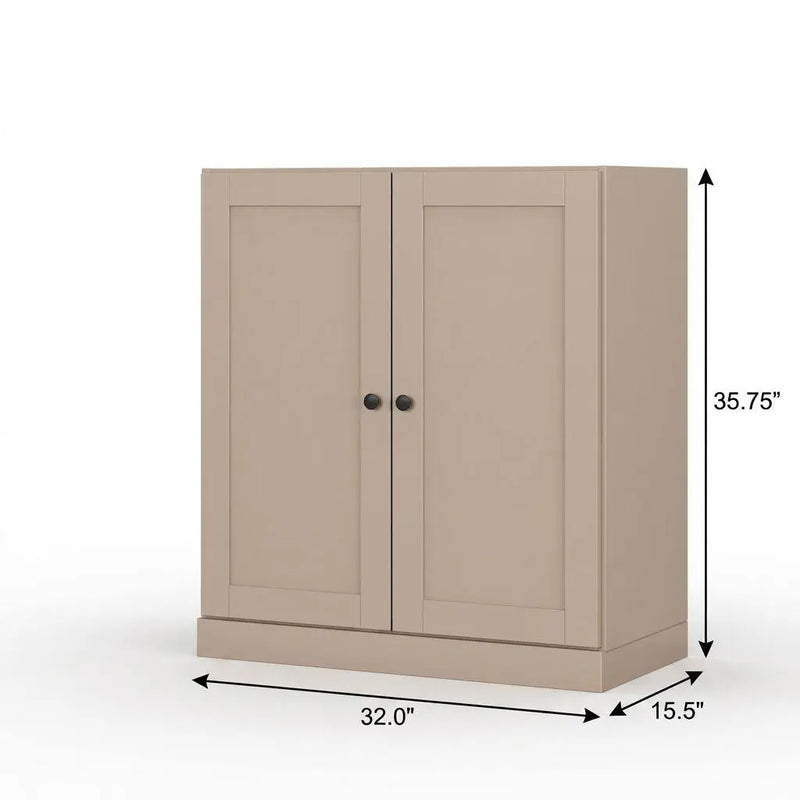 32" Beige Solid Wood Shaker Style Double Door Linen Cabinet Homeroots Organization