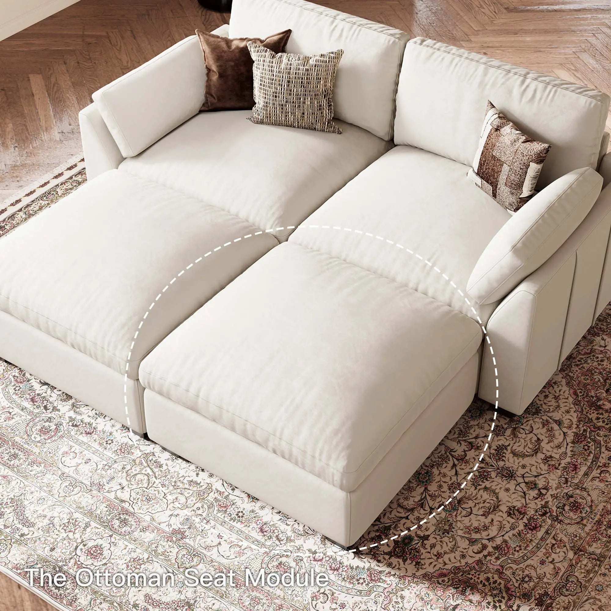 32" Beige and Black Velvet Footstool Homeroots Living Room