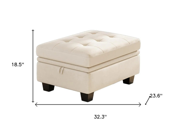 32" Beige and Black Velvet Tufted Storage Ottoman Homeroots Living Room
