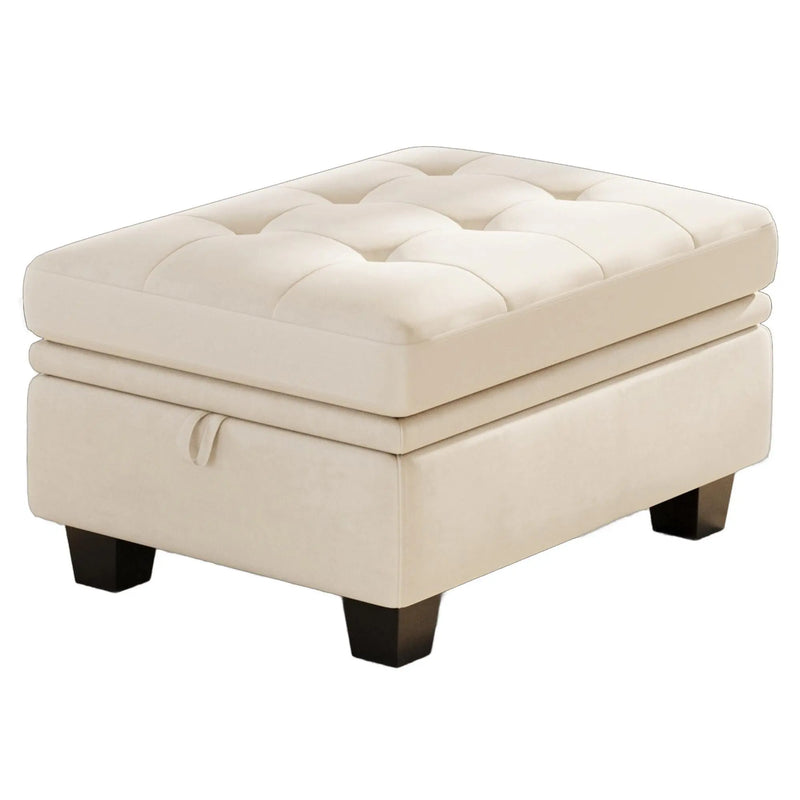 32" Beige and Black Velvet Tufted Storage Ottoman Homeroots Living Room