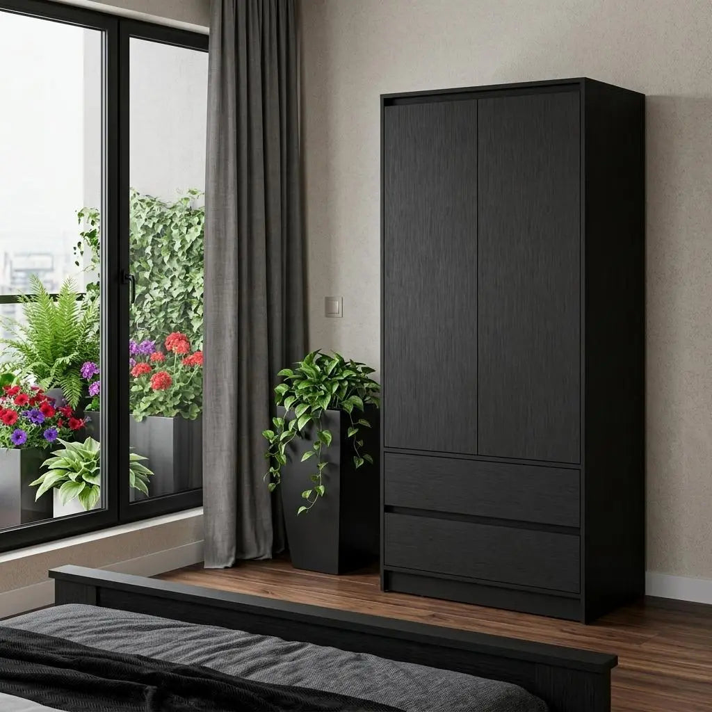 32" Black Accent Cabinet Soft Close With Multiple Shelves And Three Drawers Homeroots Bed & Bath