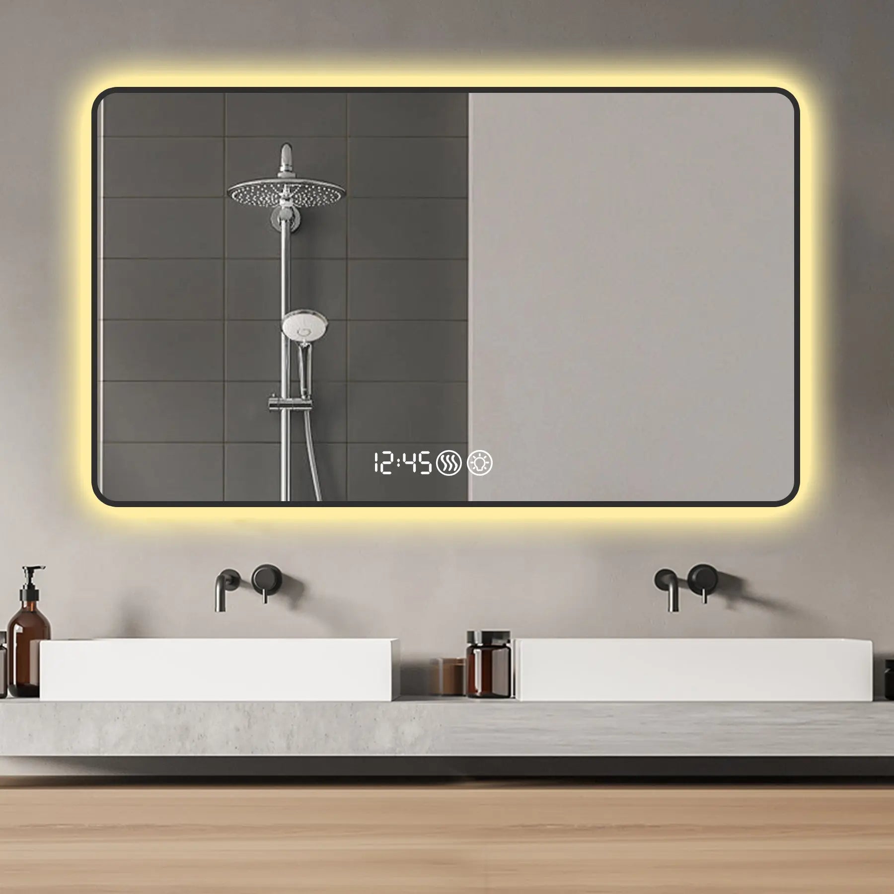 32" Black Aluminum Lighted Framed Bathroom Vanity Mirror Homeroots Bed & Bath