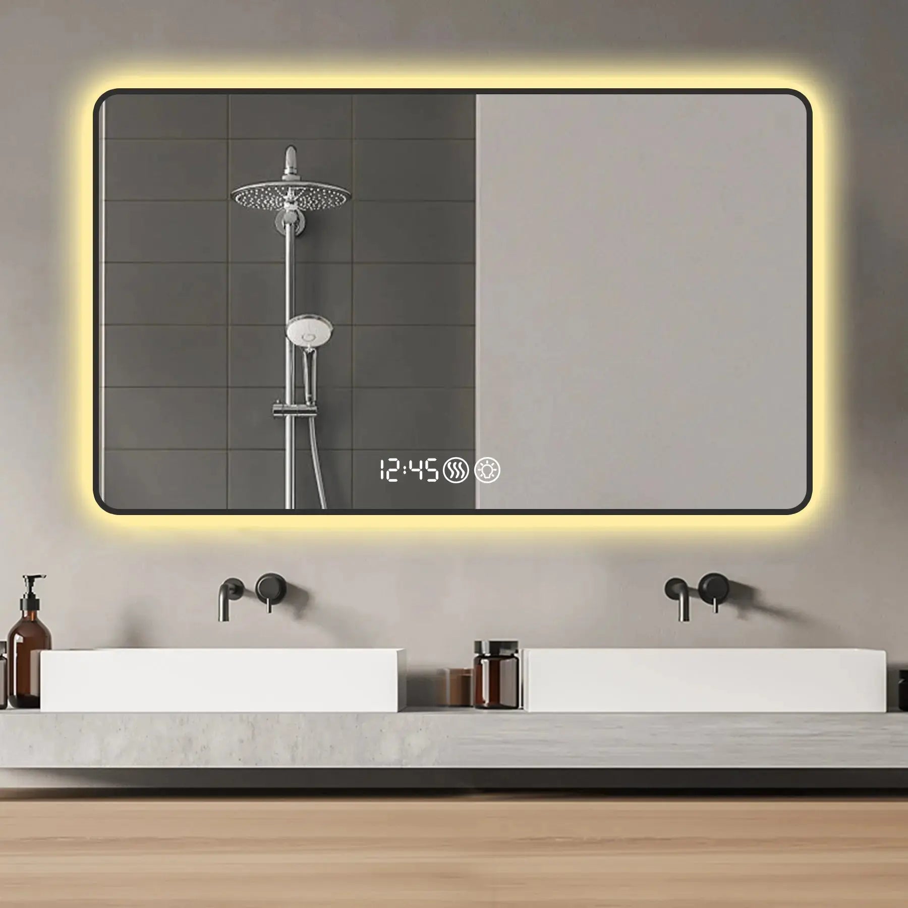 32" Black Aluminum Lighted Framed Bathroom Vanity Mirror Homeroots Bed & Bath