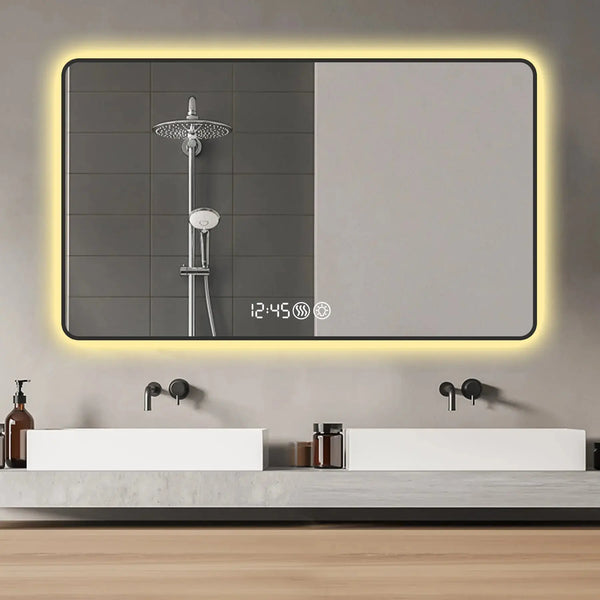 32" Black Aluminum Lighted Framed Bathroom Vanity Mirror Homeroots Bed & Bath