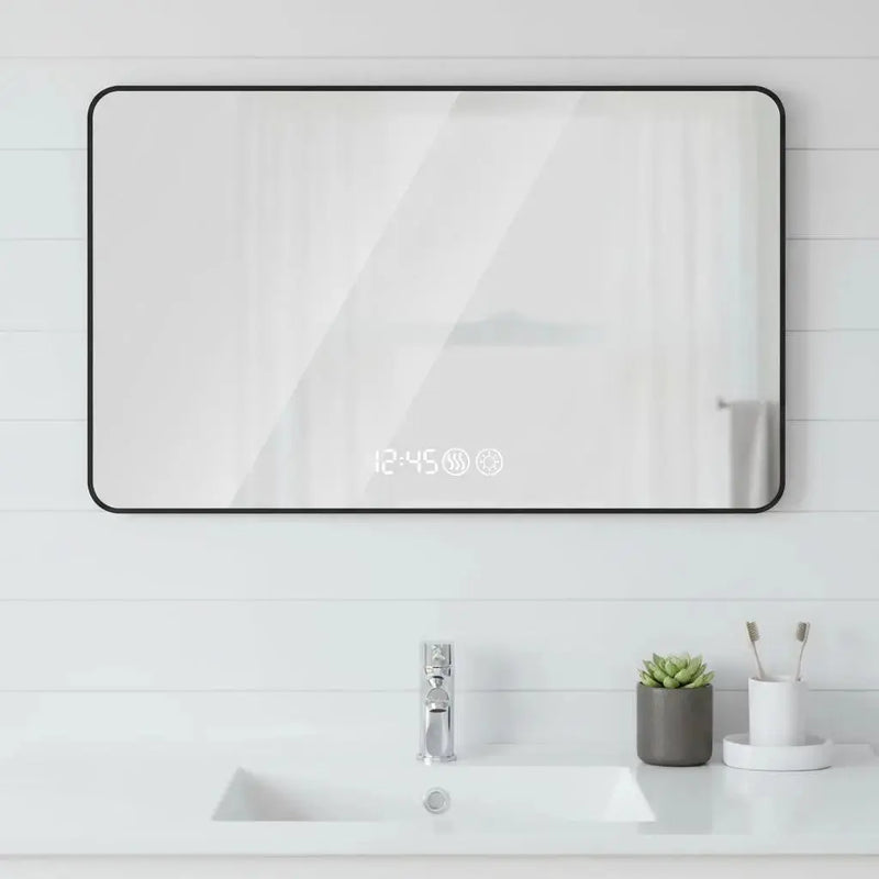 32" Black Aluminum Lighted Framed Bathroom Vanity Mirror Homeroots Bed & Bath