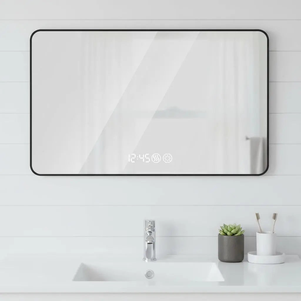 32" Black Aluminum Lighted Framed Bathroom Vanity Mirror Homeroots Bed & Bath