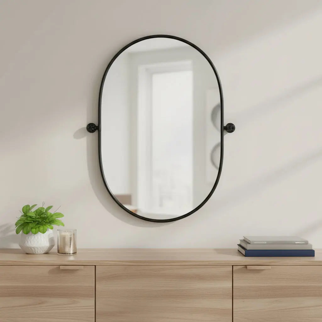 32" Black Aluminum Oval Adjustable Tilting Framed Accent Mirror Homeroots Bed & Bath