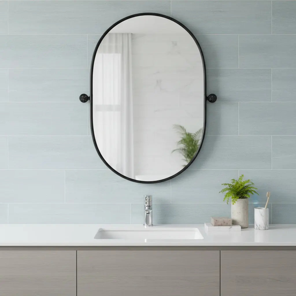 32" Black Aluminum Oval Adjustable Tilting Framed Accent Mirror Homeroots Bed & Bath