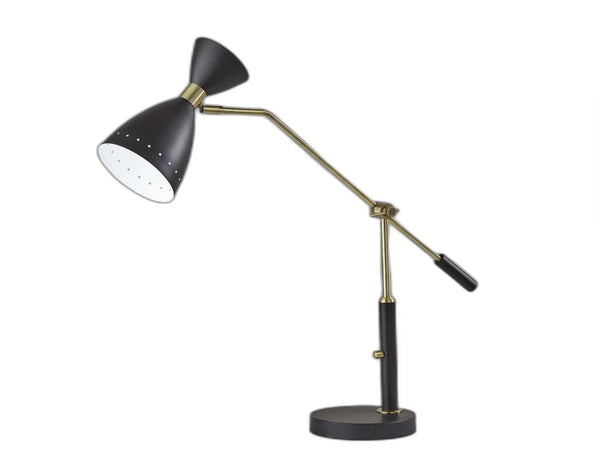32" Black And Gold Metal Desk Lamp With Cinched Cone Shade - GreatEagleInc