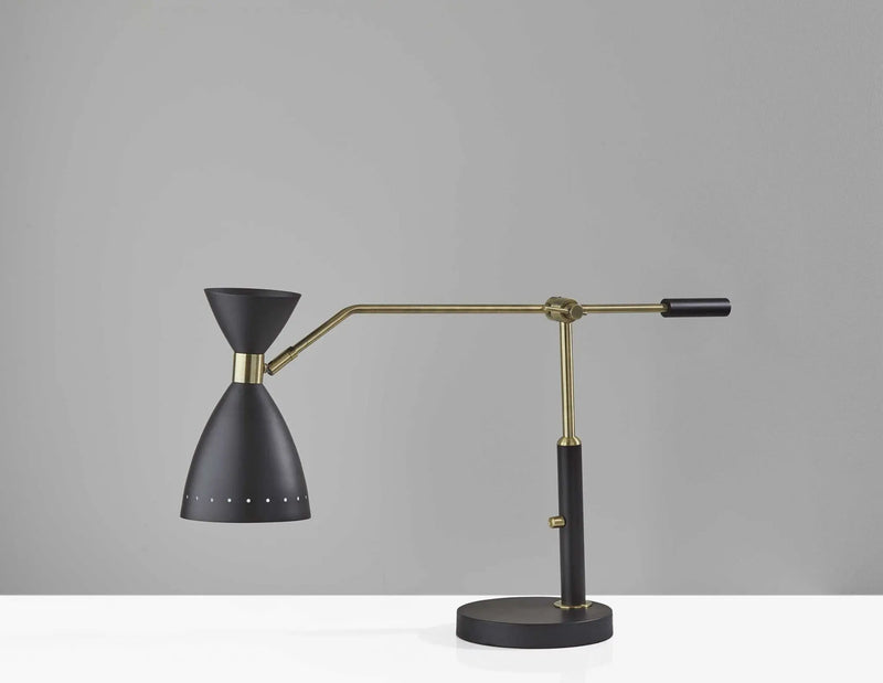 32" Black And Gold Metal Desk Lamp With Cinched Cone Shade - GreatEagleInc