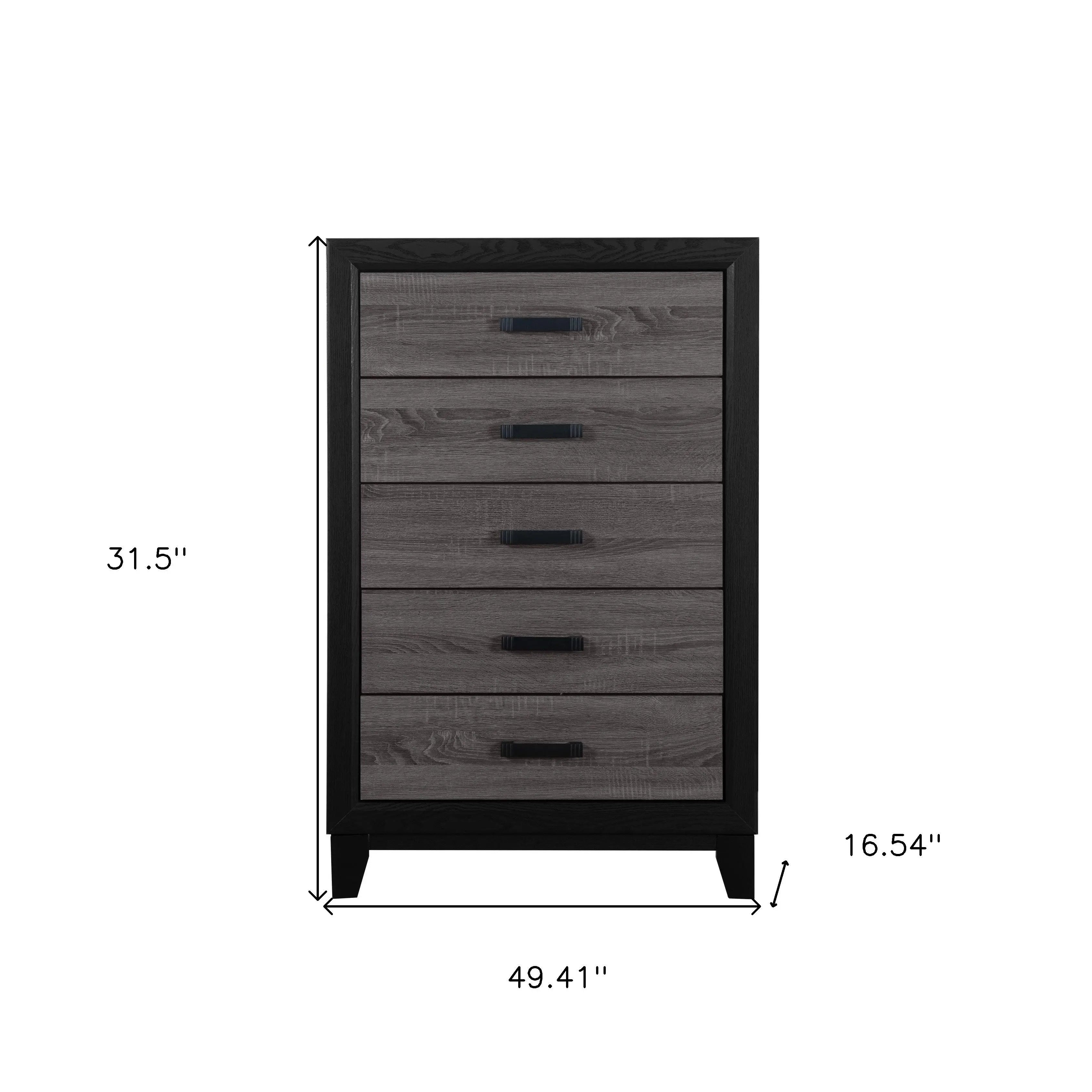 32" Black And Gray Wood Five Drawer Dresser Homeroots Bed & Bath