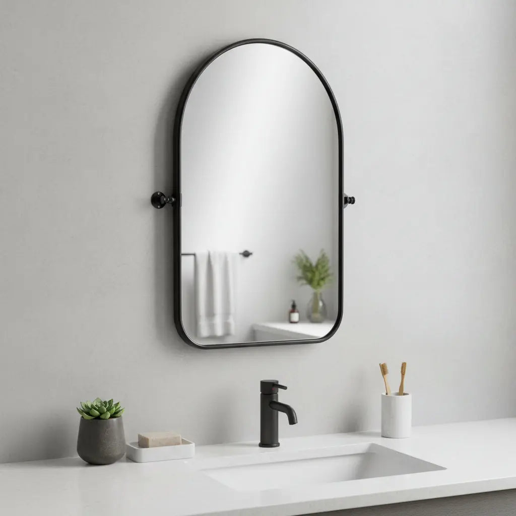 32" Black Arch Metal Swivel Framed Accent Mirror Homeroots Bed & Bath