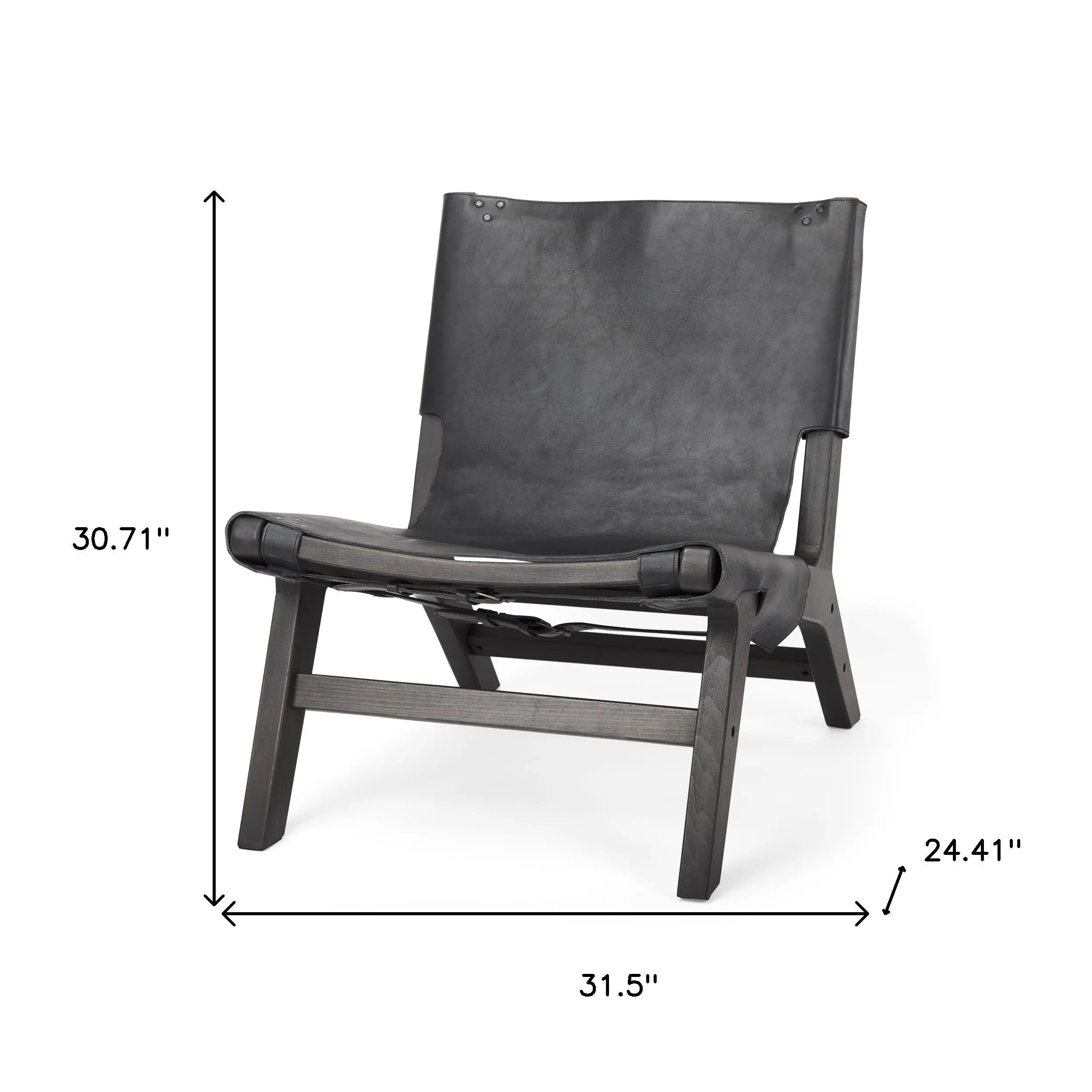 32" Black Genuine Leather and Solid Wood Slipper Chair Homeroots Living Room