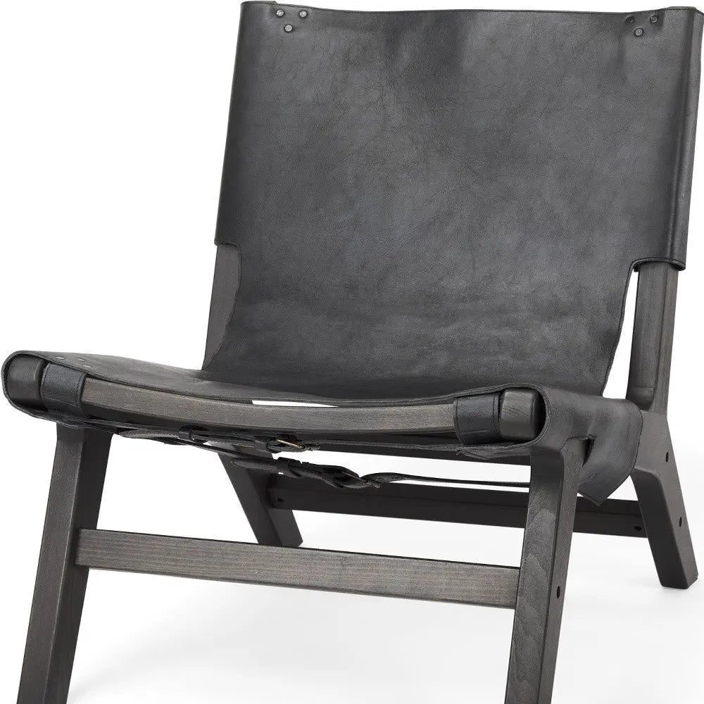 32" Black Genuine Leather and Solid Wood Slipper Chair Homeroots Living Room