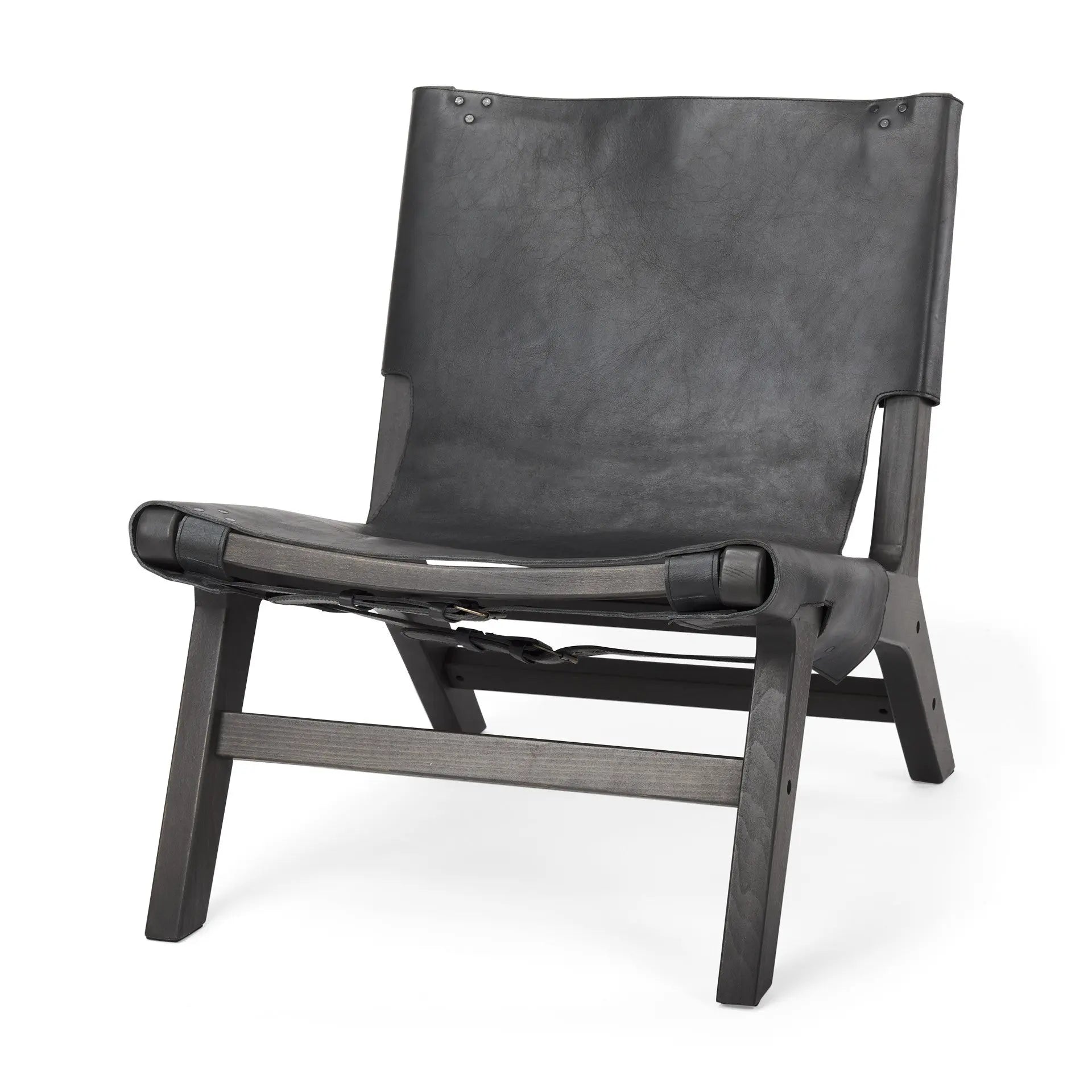 32" Black Genuine Leather and Solid Wood Slipper Chair Homeroots Living Room
