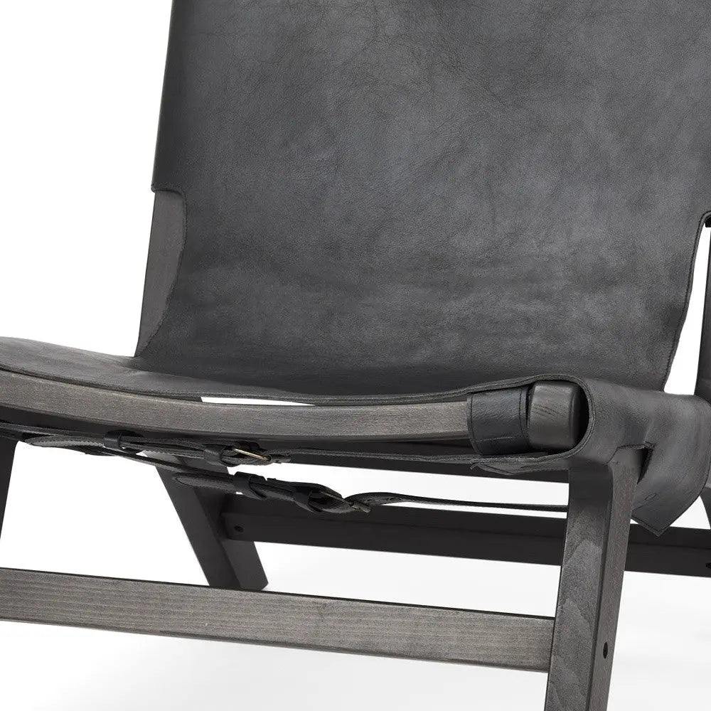 32" Black Genuine Leather and Solid Wood Slipper Chair Homeroots Living Room