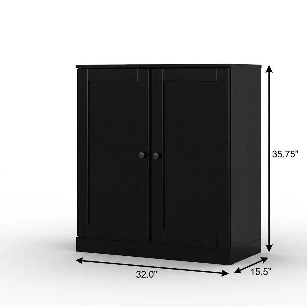 32" Black Solid Wood Free Standing Double Door Linen Cabinet Homeroots Organization