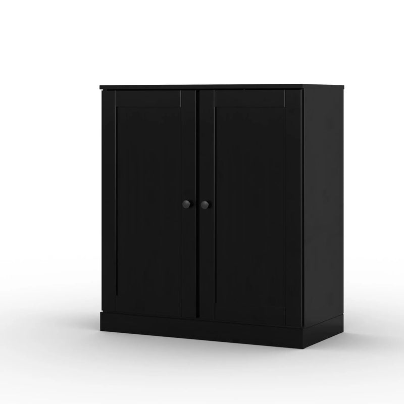 32" Black Solid Wood Free Standing Double Door Linen Cabinet Homeroots Organization