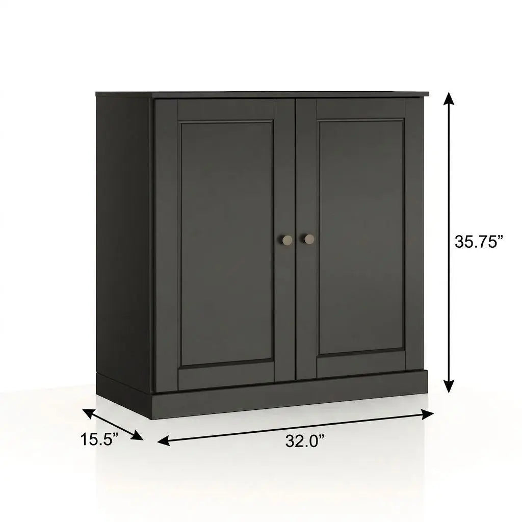 32" Black Solid Wood Free Standing Double Door Linen Cabinet Homeroots Organization