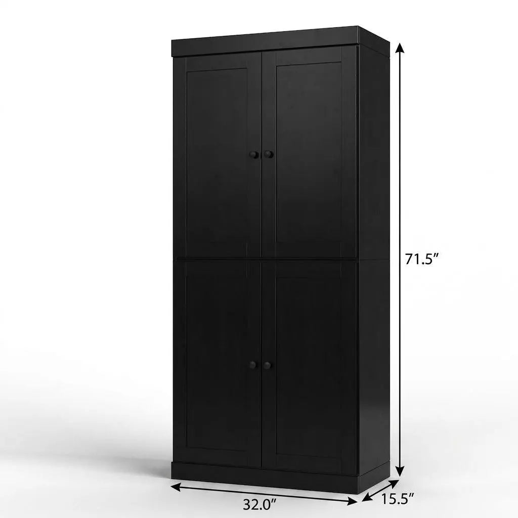 32" Black Solid Wood Free Standing Four Door Linen Cabinet Homeroots Organization