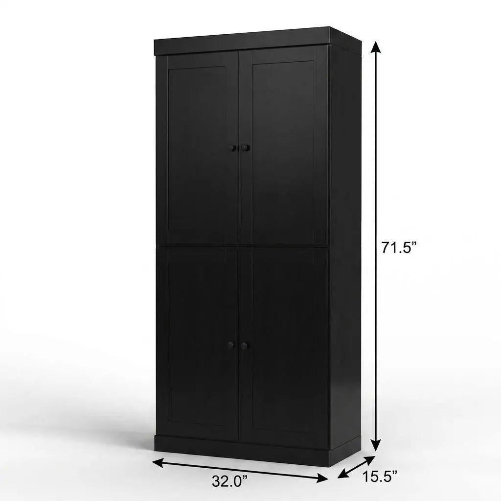 32" Black Solid Wood Free Standing Four Door Linen Cabinet Homeroots Organization