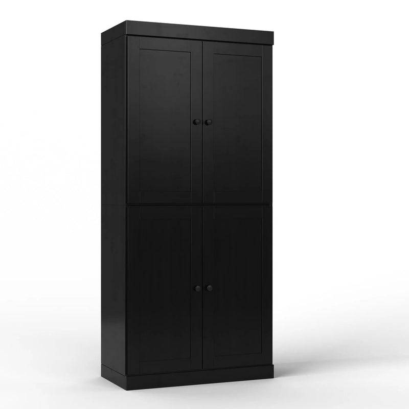 32" Black Solid Wood Free Standing Four Door Linen Cabinet Homeroots Organization