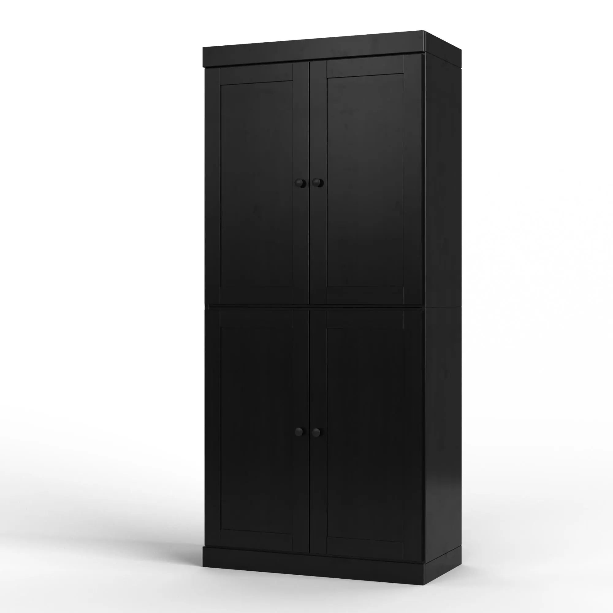 32" Black Solid Wood Free Standing Four Door Linen Cabinet Homeroots Organization