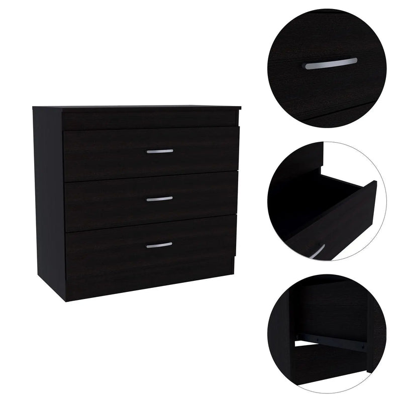 32" Black Three Drawer Dresser Homeroots Bed & Bath