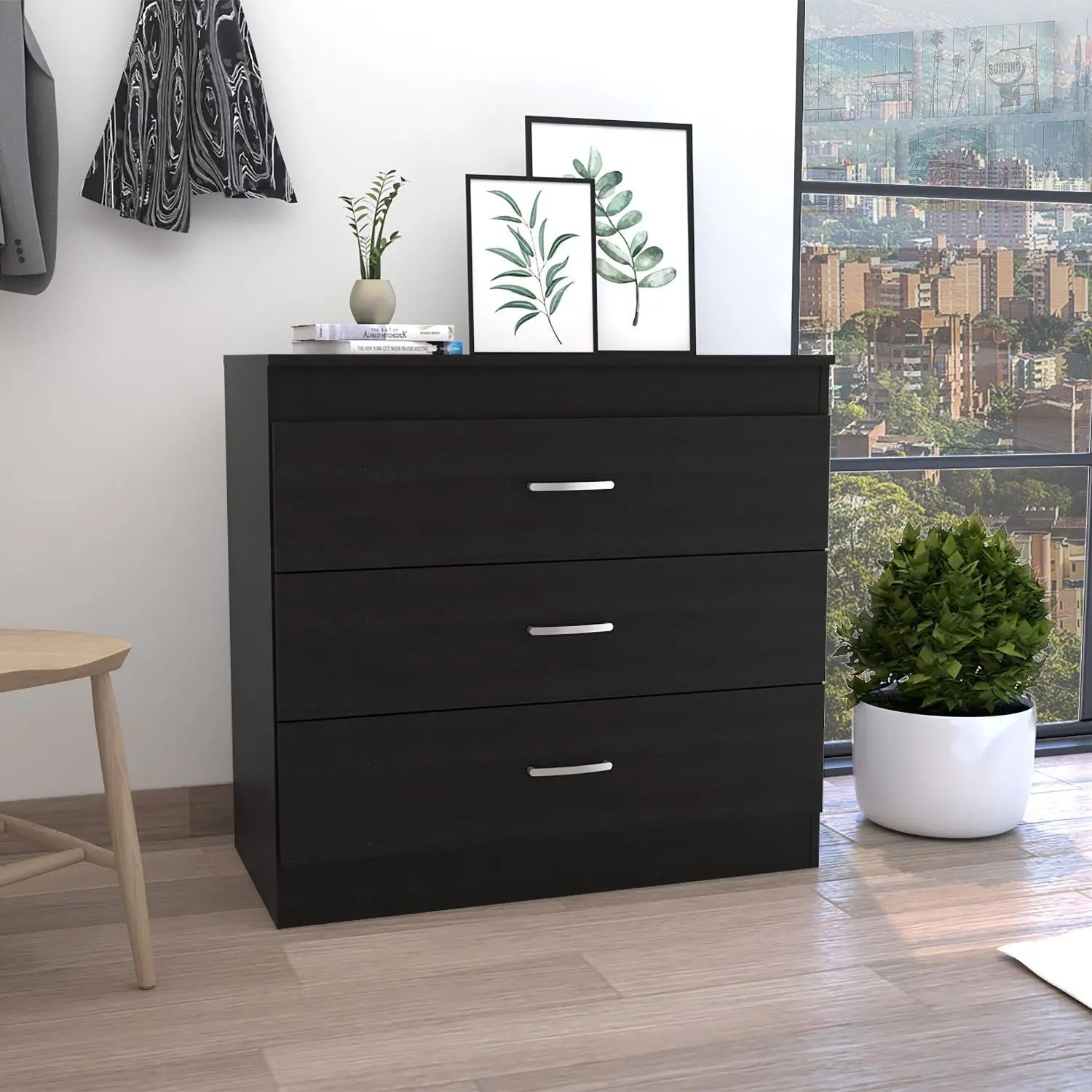 32" Black Three Drawer Dresser Homeroots Bed & Bath