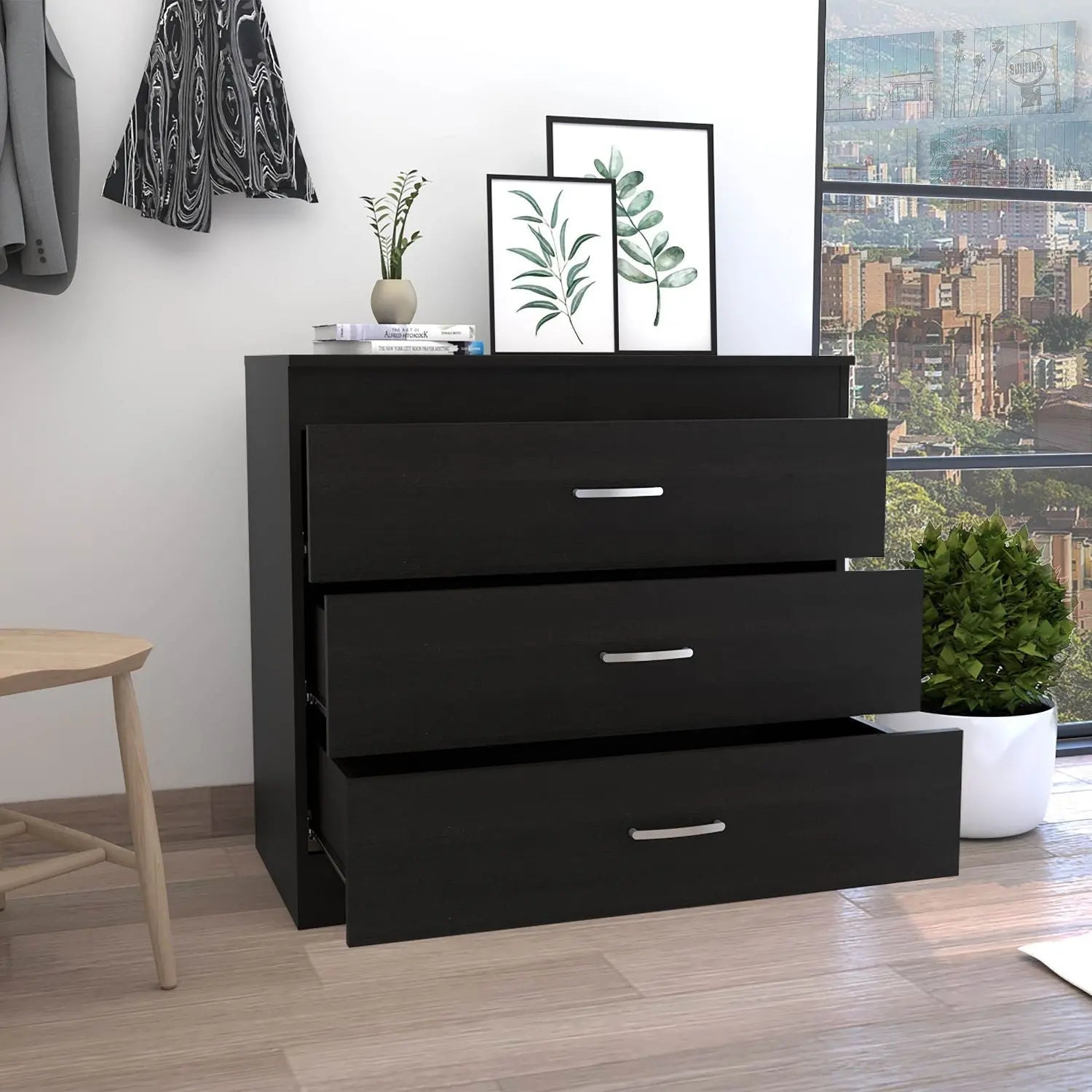 32" Black Three Drawer Dresser Homeroots Bed & Bath