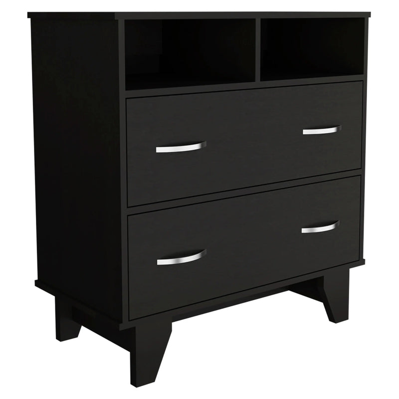 32" Black Two Drawer Dresser With Open Shelving Homeroots Bed & Bath