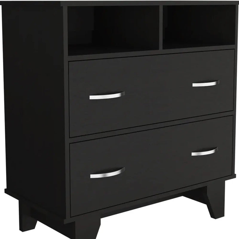 32" Black Two Drawer Dresser With Open Shelving Homeroots Bed & Bath