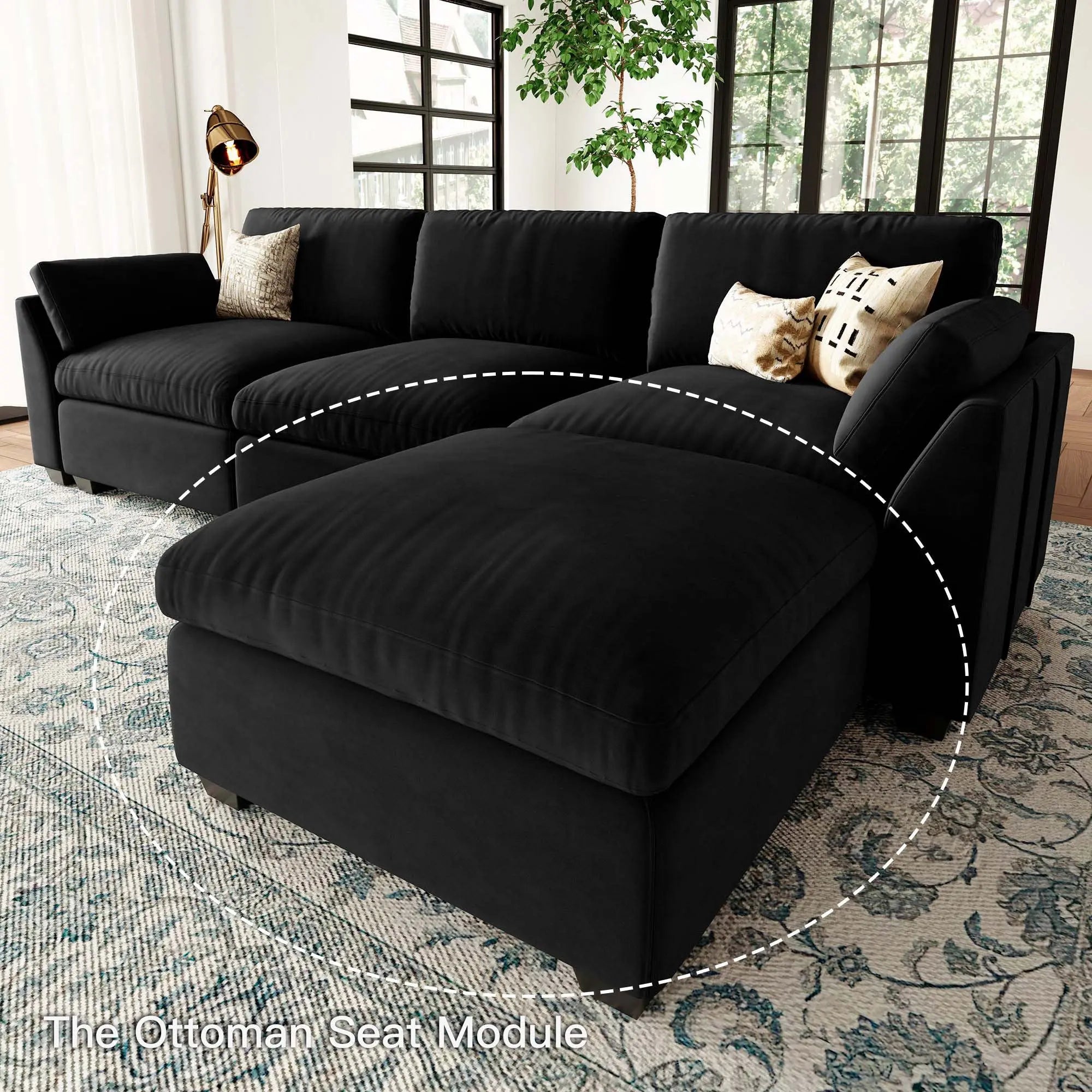 32" Black Velvet Footstool Homeroots Living Room
