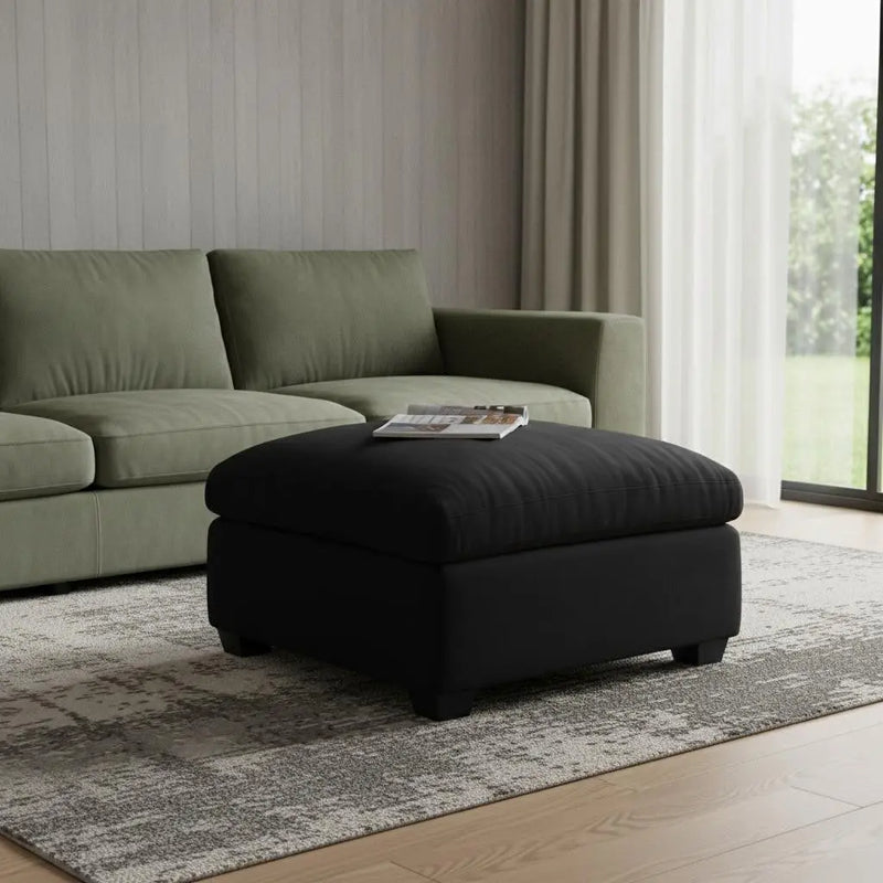 32" Black Velvet Footstool Homeroots Living Room
