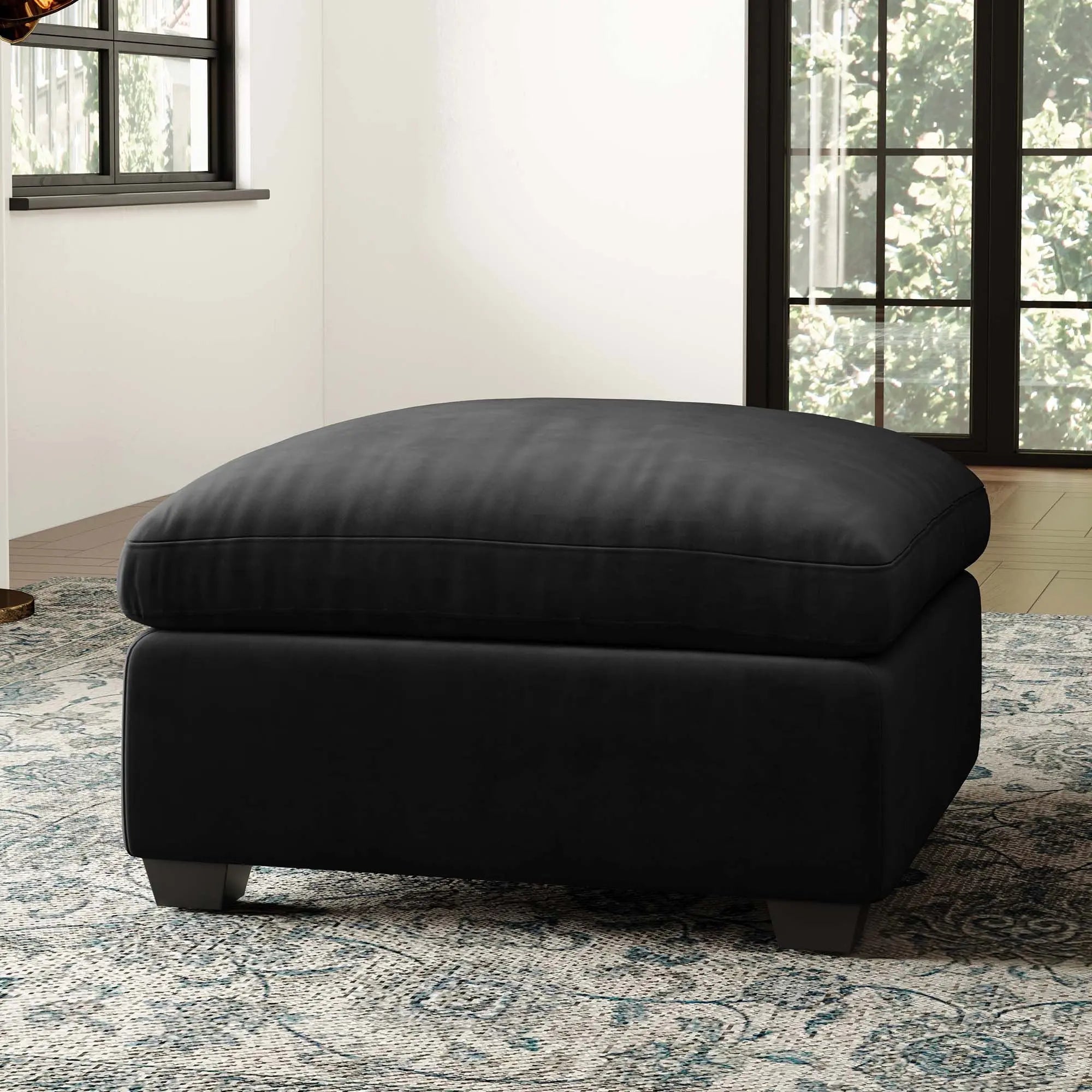 32" Black Velvet Footstool Homeroots Living Room