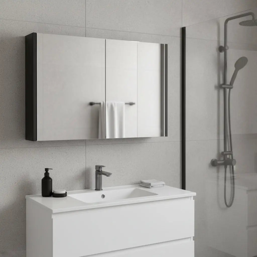 32" Black Wood Floating Bathroom Vanity And Medicine Cabinet With Mirror Homeroots Bed & Bath