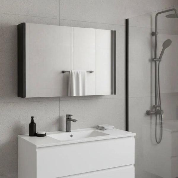32" Black Wood Floating Bathroom Vanity And Medicine Cabinet With Mirror Homeroots Bed & Bath