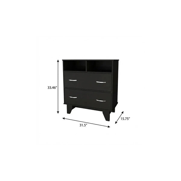 32" Black Wood Two Drawer Dresser Homeroots Bed & Bath