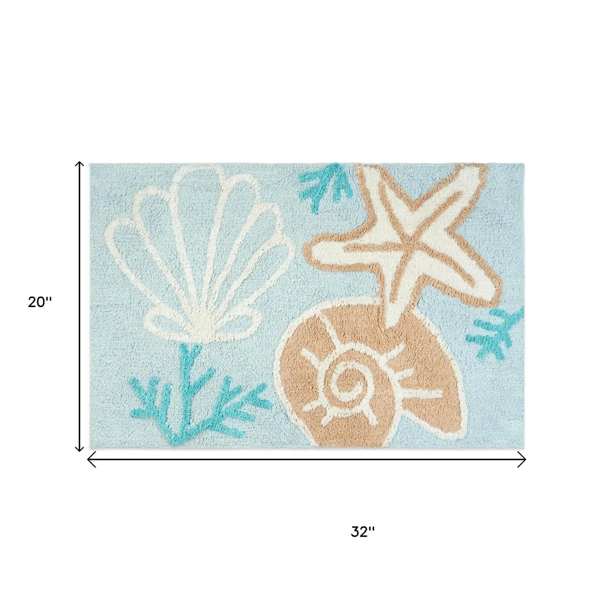 32" Blue Tan And White Cotton Seashells And Coral Bath Rug - GreatEagleInc