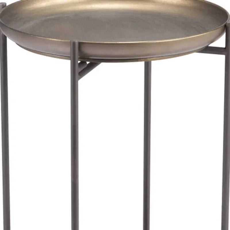 32" Bronze And Gray Steel Round Pedestal End Table Homeroots Living Room