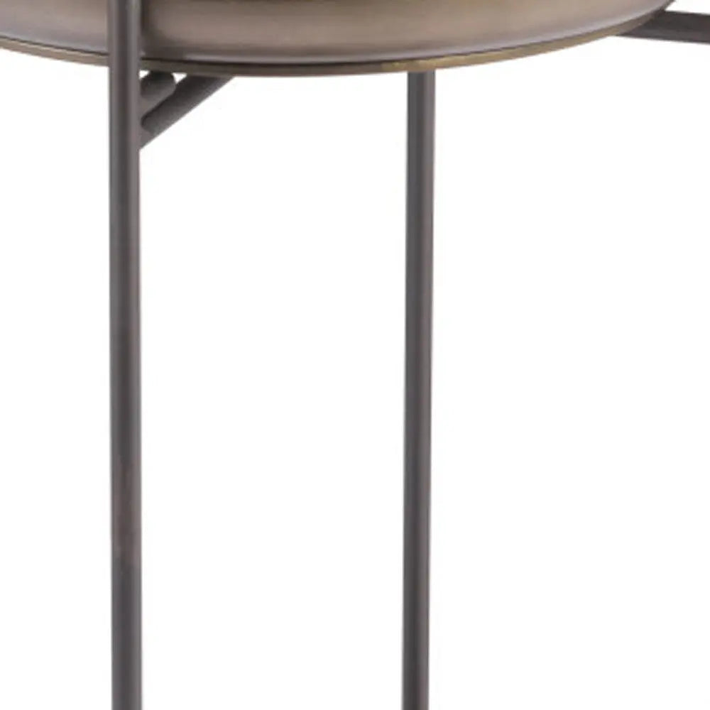 32" Bronze And Gray Steel Round Pedestal End Table Homeroots Living Room